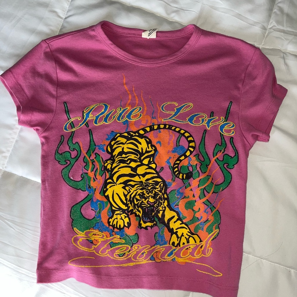Urban Outfitters Pink and Yellow Graphic Tee